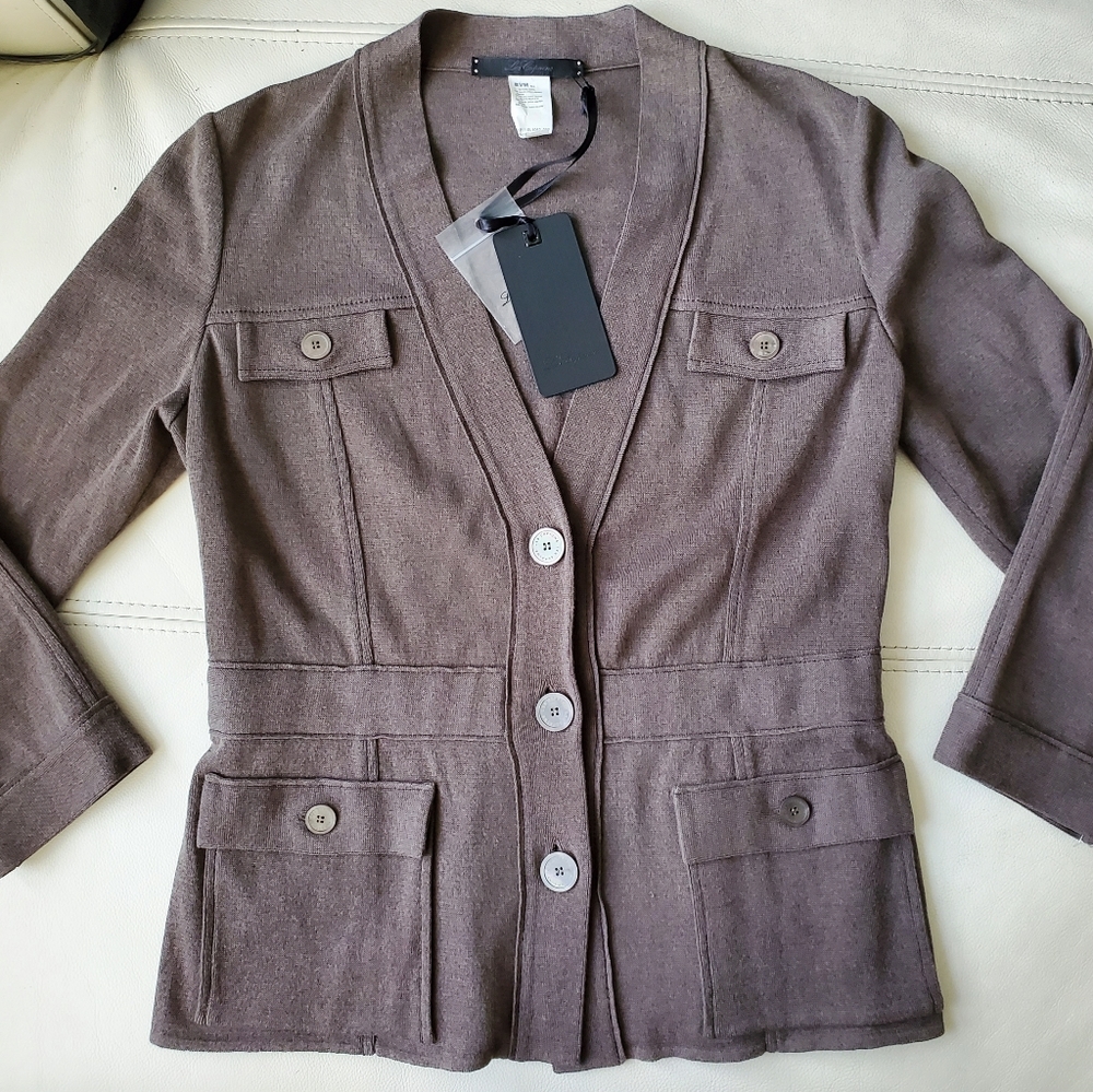 NWT Les Copains taupe cotton military cardigan